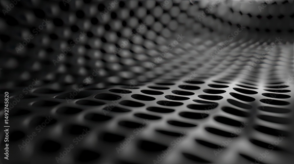 Poster abstract view of a dark gray, textured, perforated surface with a wavy pattern