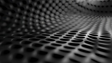 Abstract view of a dark gray, textured, perforated surface with a wavy pattern
