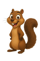 Fototapeta premium A happy cartoon squirrel with a big smile, standing and looking cheerful.