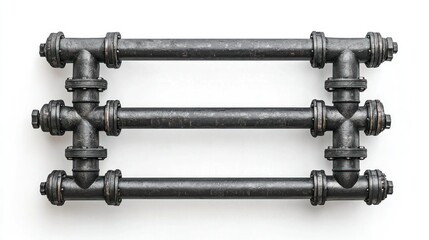 Industrial pipe shelves isolated on white background