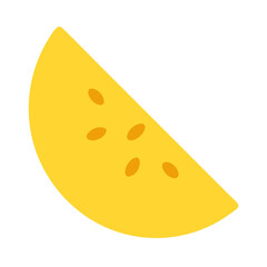 Stylized slice of yellow melon with seeds on black