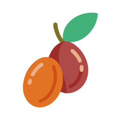 Minimalist Plums Vector Illustration on Black Background, Ripe Fruit
