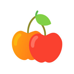 Colorful cherry illustration with leaf against a black background