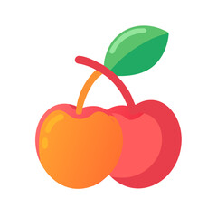 Minimalist flat illustration of two cherries on black background