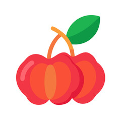 Two stylized Barbados cherries with green leaf illustration