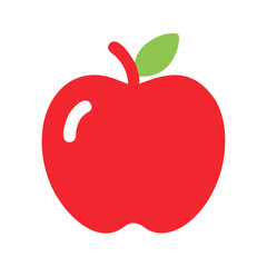Flat red apple icon with green leaf on black