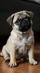 Obraz premium Cute pug puppy sitting indoors