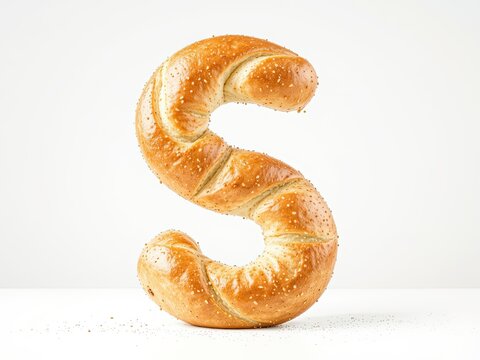 Unique S-curved loaf,  delicious bakery display, culinary photography.