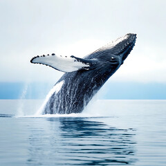 Fototapeta premium Majestic Humpback Whale Breaching A Breathtaking Ocean Moment