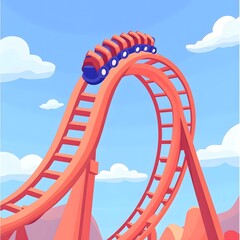 Detailed flat vector illustration of a roller coaster track for design projects
