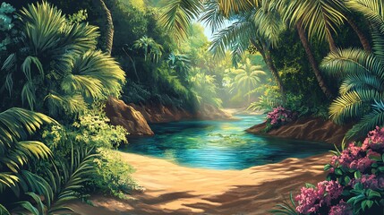 Tropical jungle stream scene