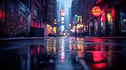 Fototapeta premium Rainy night city street reflections
