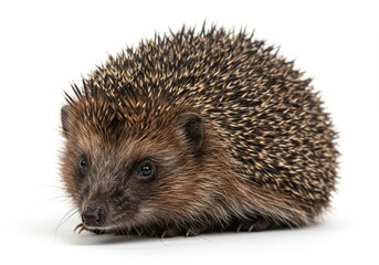Fototapeta premium A close-up studio portrait of a charming hedgehog, showcasing its distinctive spikes.