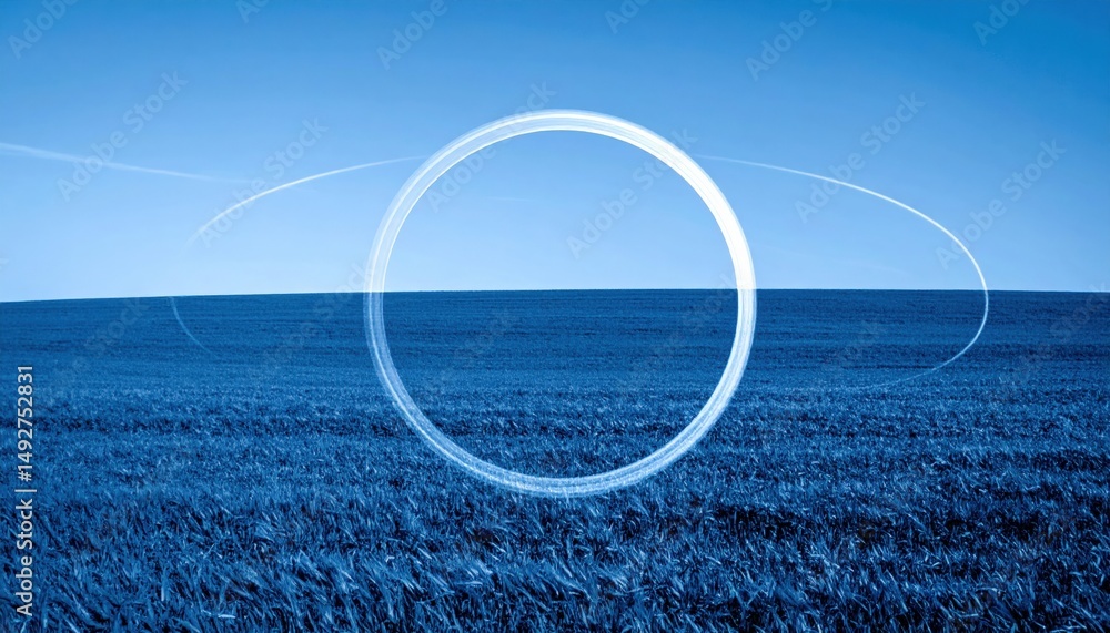 Poster dynamic circular motion in open blue field nature abstract art minimalist environment perspective
