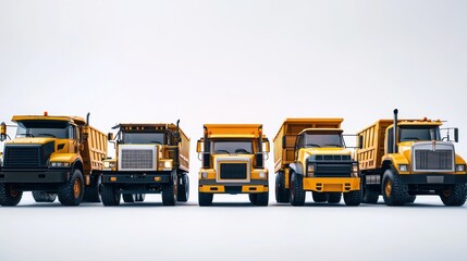 Industrial truck fleet isolated on white background