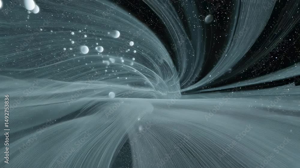 Aufkleber light blue abstract wormhole tunnel effect is forming in dark space with floating spheres and starry