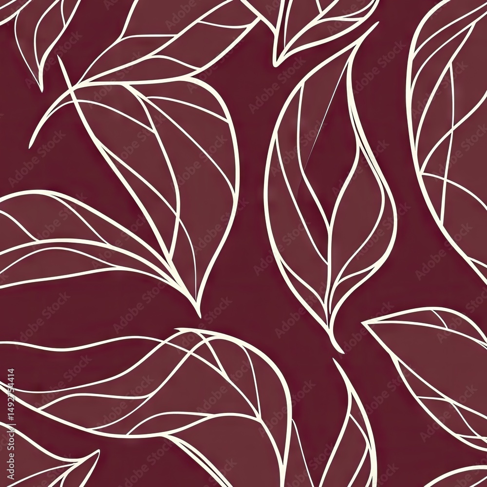 Poster elegant leaf pattern design on a rich burgundy background. showcasing intricate line work. ideal for