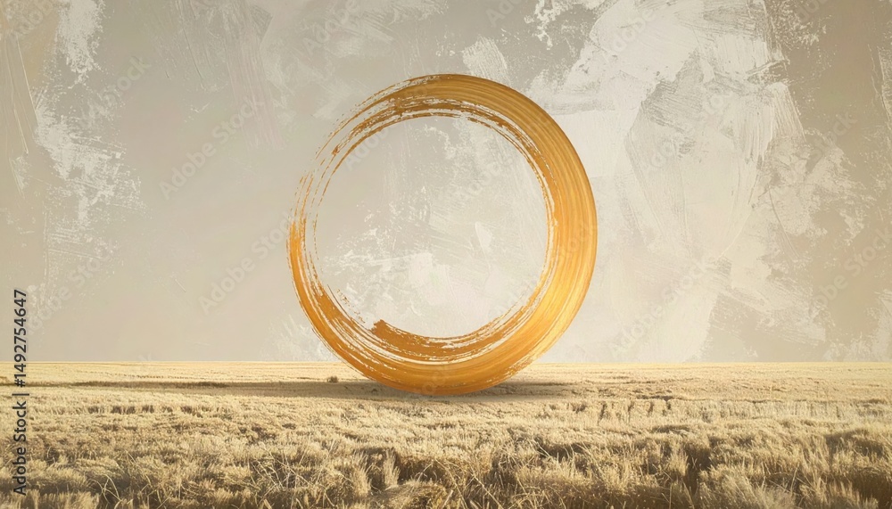 Poster Creating a serene circle design in a golden field artistic concept nature panoramic view