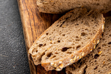 Oat bread oatmeal wholegrain pastry natural food fresh gourmet food background on the table rustic food top view copy space