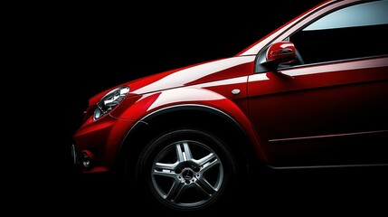 Naklejka premium Red SUV profile shot against black background