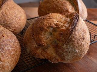 Freshly Baked Sourdough Loaf on Cafe table.