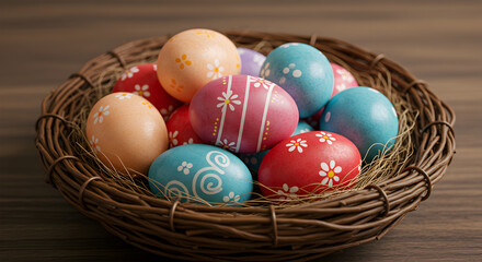 Decorated Easter Eggs in Nest