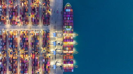 Aerial view cargo container ship global business maritime logistic, Cargo container ship freight...