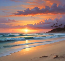 Obraz premium Illustration of sandy beach with amazing summer landscape.