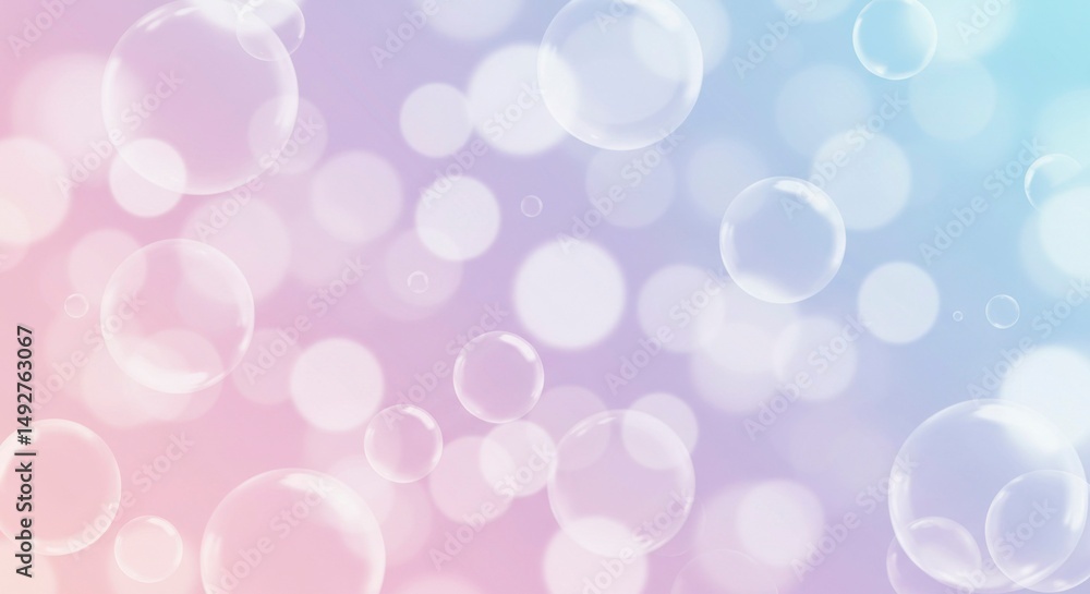 Poster pastel-colored background with translucent bubbles of varying sizes, creating a dreamy, ethereal atm