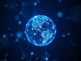 A glowing digital network forms an abstract Earth background, showcasing global connections and modern technology.