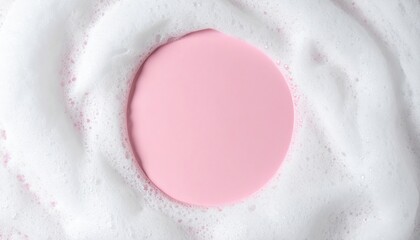 Creating beautiful foam art with pink soap home tutorial video clean environment above view craft concept