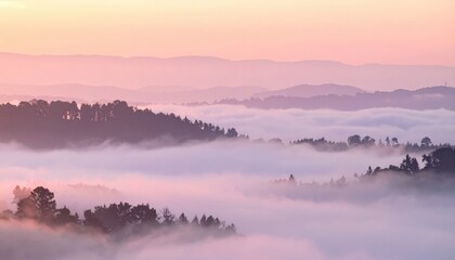 Fototapeta premium Floating mist over serene hills at dawn nature landscape photography tranquil environment aerial view