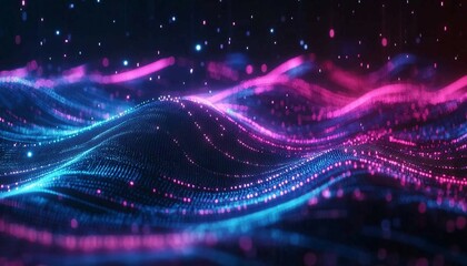 Molten Chrome Wave Flow, A dynamic abstract background with liquid metallic chrome waves in electric blue and magenta, 