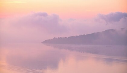 Tranquil sunrise reflections over misty water nature landscape serene environment peaceful viewpoint