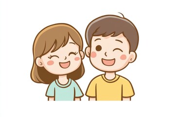 Smiling cartoon couple sharing a joyful expression.