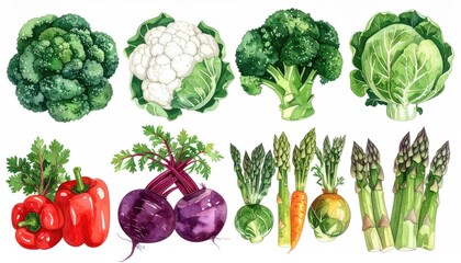 Vibrant Watercolor Vegetables: A Fresh and Colorful Harvest