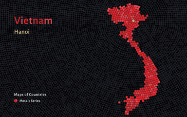 Abstract Vietnam Map in Mosaic Style with Hanoi Marked
