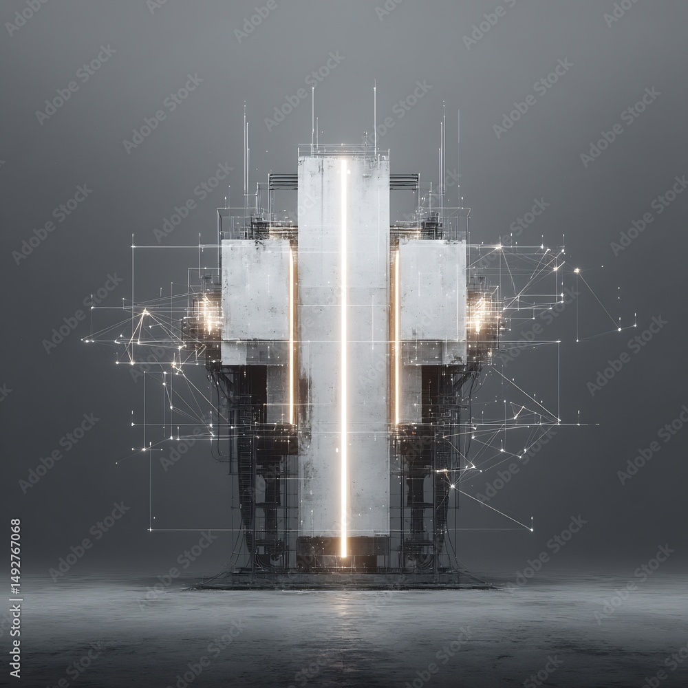 Poster abstract geometric structure with luminous line, modern architectural visualization