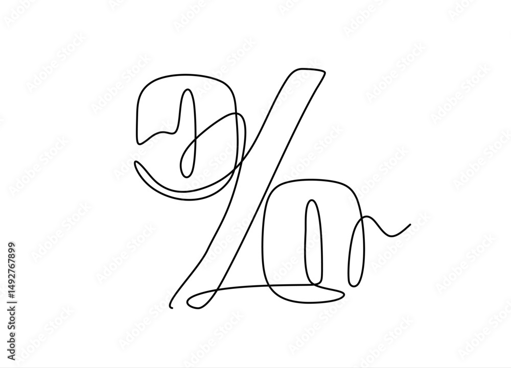 Poster one continuous line drawing of a percent sign. vector illustration. linear percent icon isolated, co