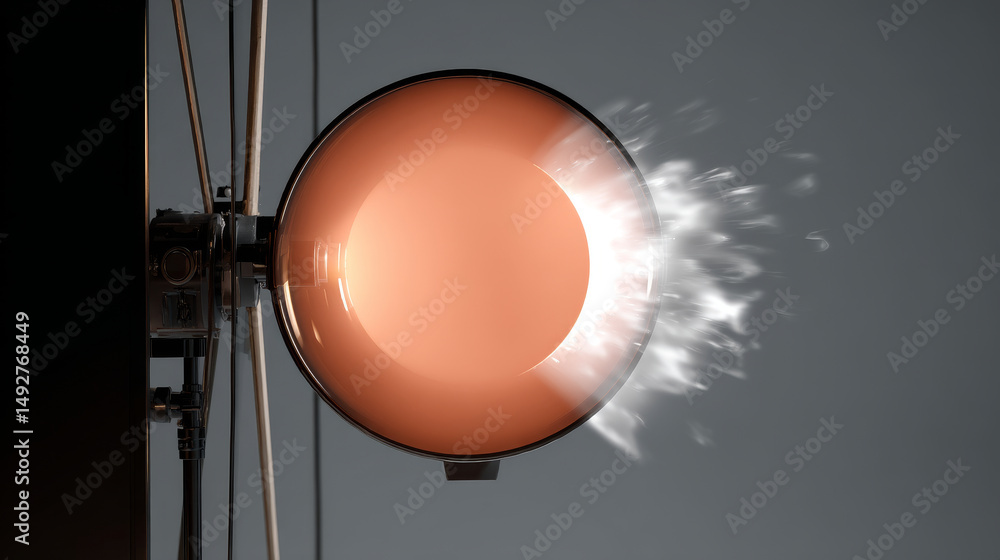 Poster round light source emits warm glow, surrounded by misty effect, creating captivating atmosphere. des