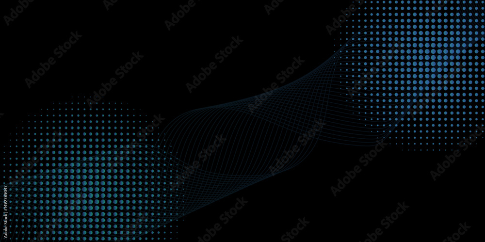 Poster abstract modern gradient black and blue background with halftone dots pattern design. vector illustr