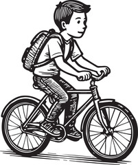 Fototapeta premium boy riding a bike vintage vector illustration