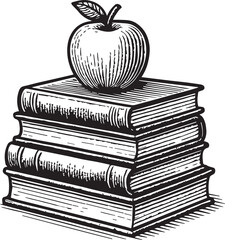Stack of books and apple vector illustration
