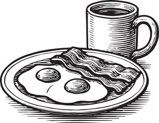 breakfast eggs and bacon coffee vector illustration