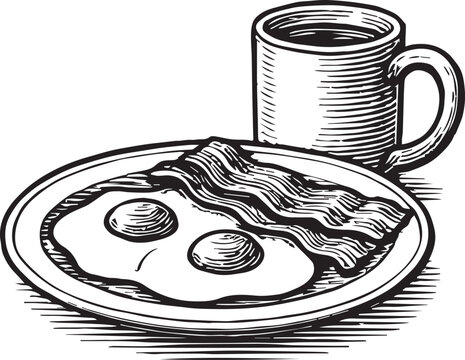 breakfast eggs and bacon coffee vector illustration