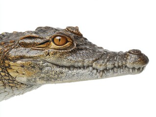 Obraz premium Crocodile head close up profile on white background studio shot reptile predator wildlife animal nature