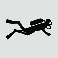 Scuba Diver Underwater Minimalist Silhouette Vector Illustration