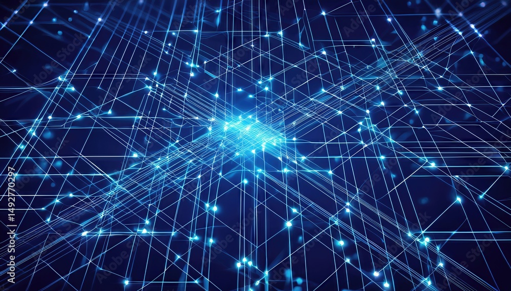 Poster vibrant 3d digital illustration dynamic interconnected nodes and pathways in an abstract network, ra