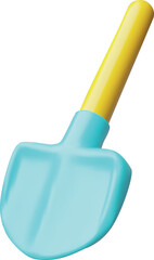 3d vector shovel, blue with wooden handle, garden tool.