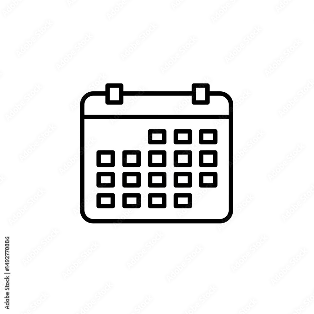 Poster a simple calendar icon with days displayed in a grid format on a white background in a vector style